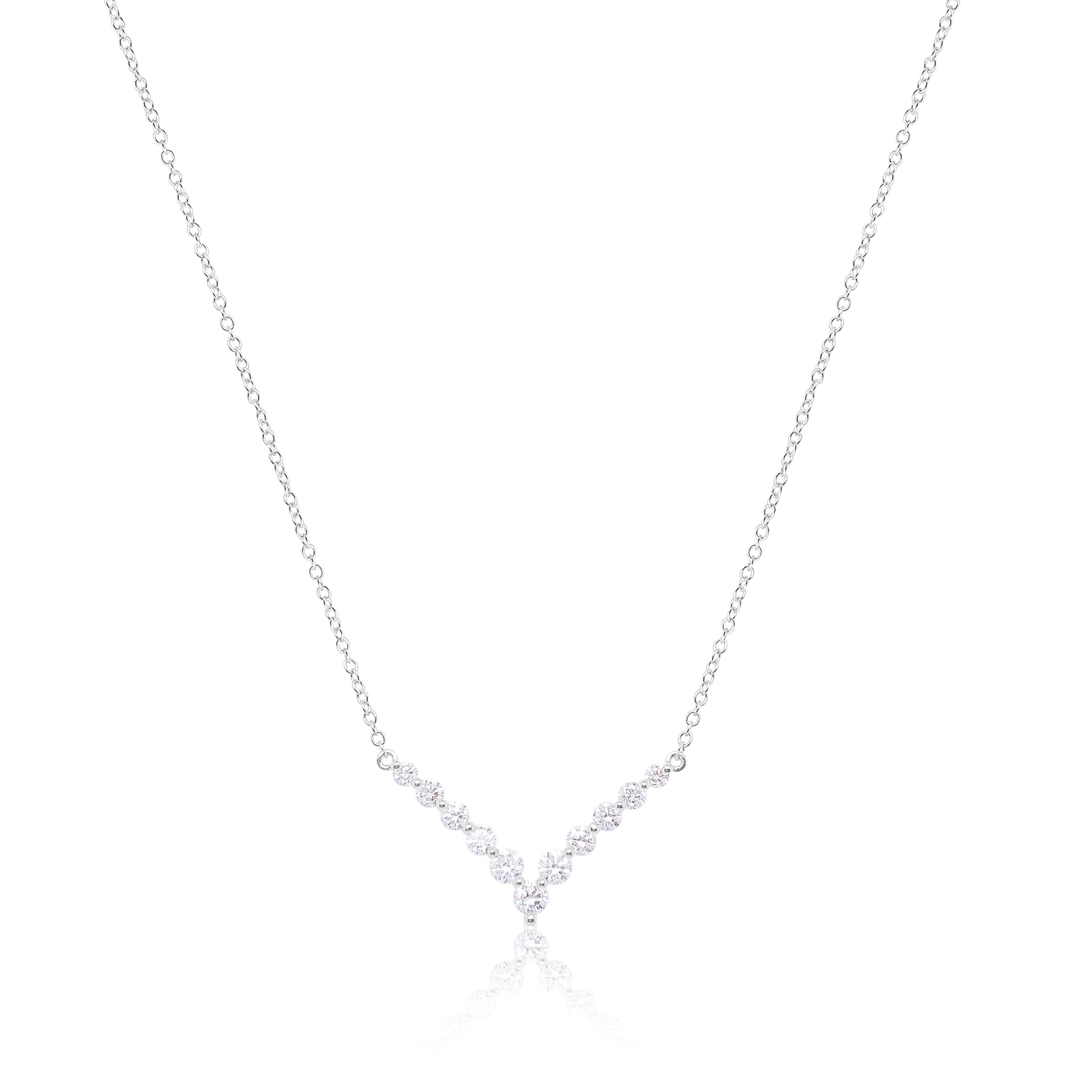 14 Kt White Gold 1.00 Ct Round Cut V Shaped Diamond Necklace