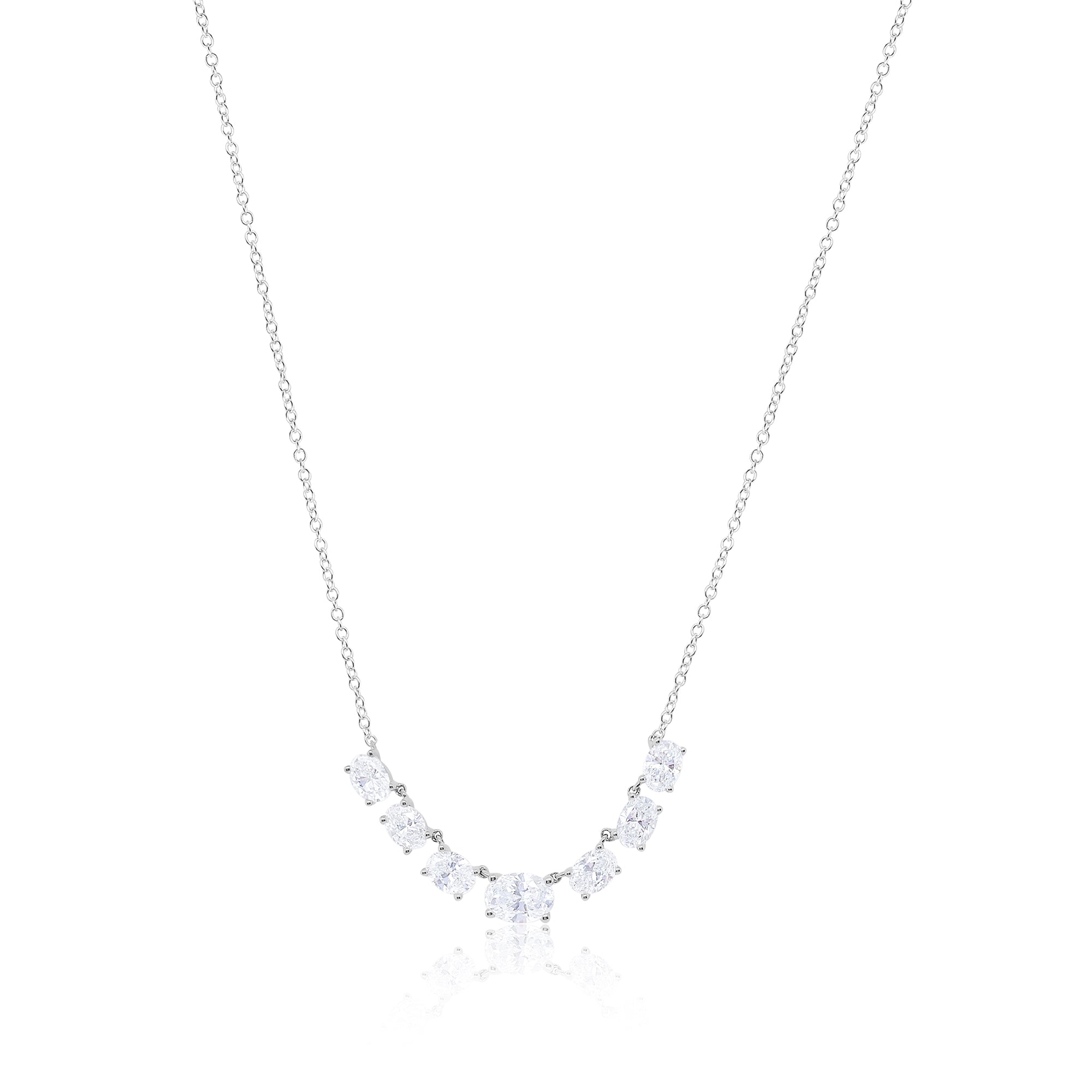 14 Kt White Gold Oval Cut Lab Grown Necklace
