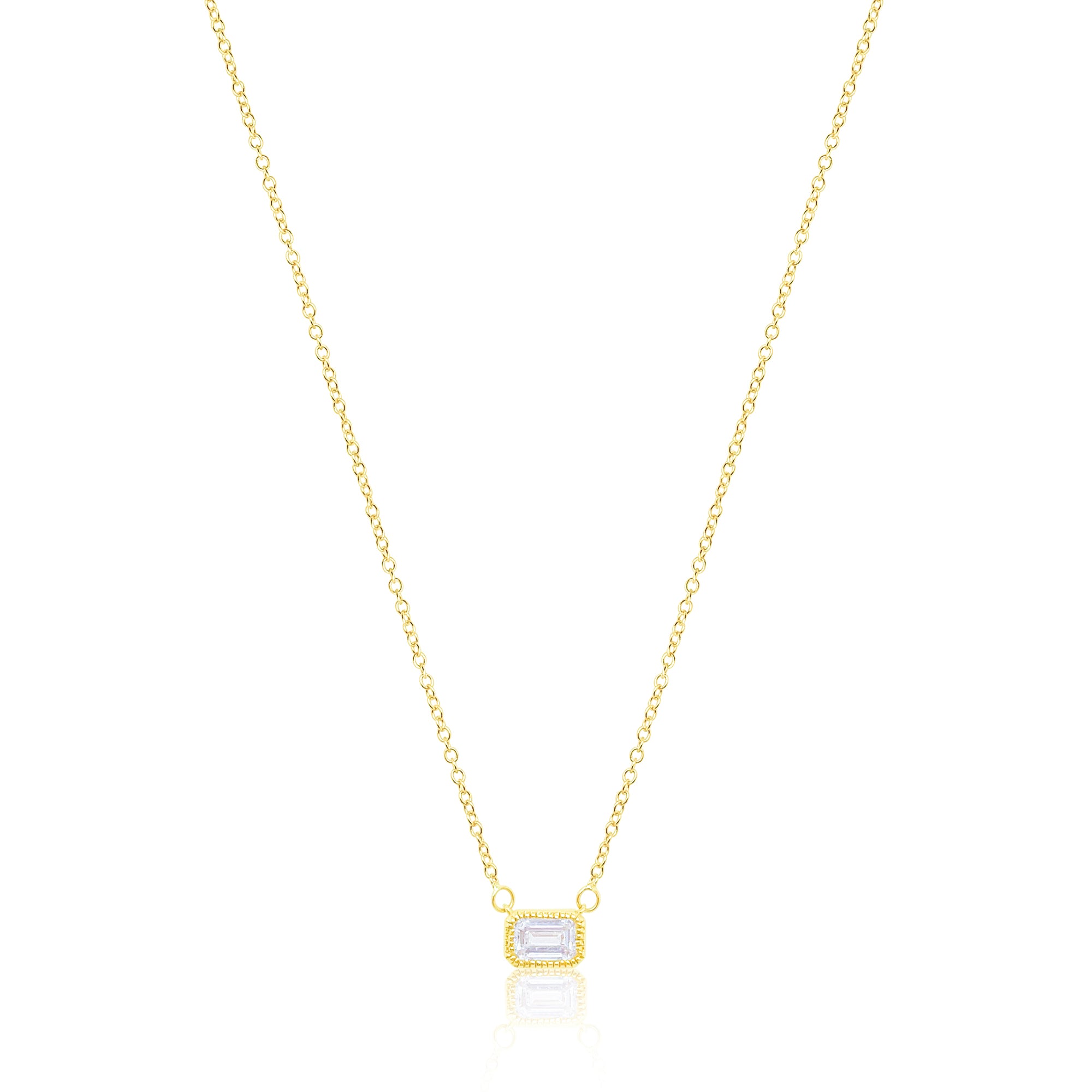 14kt Yellow Gold Diamond Emerald Cut Bezel Set Necklace .47 ct