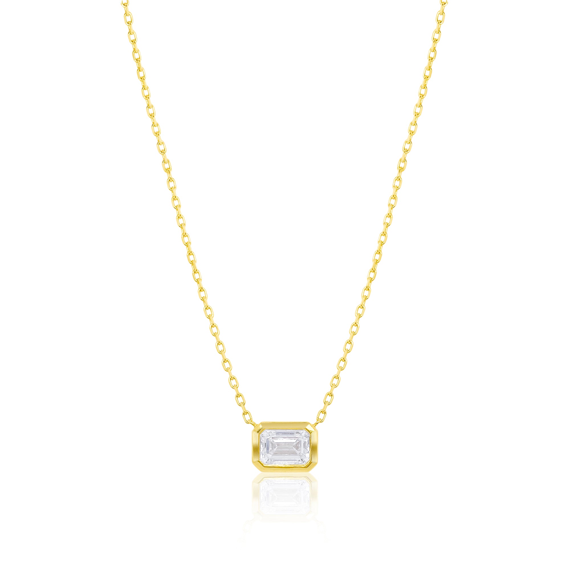 14 Kt Yellow Gold 3.09 Ct Emerald Cut Necklace Solitaire