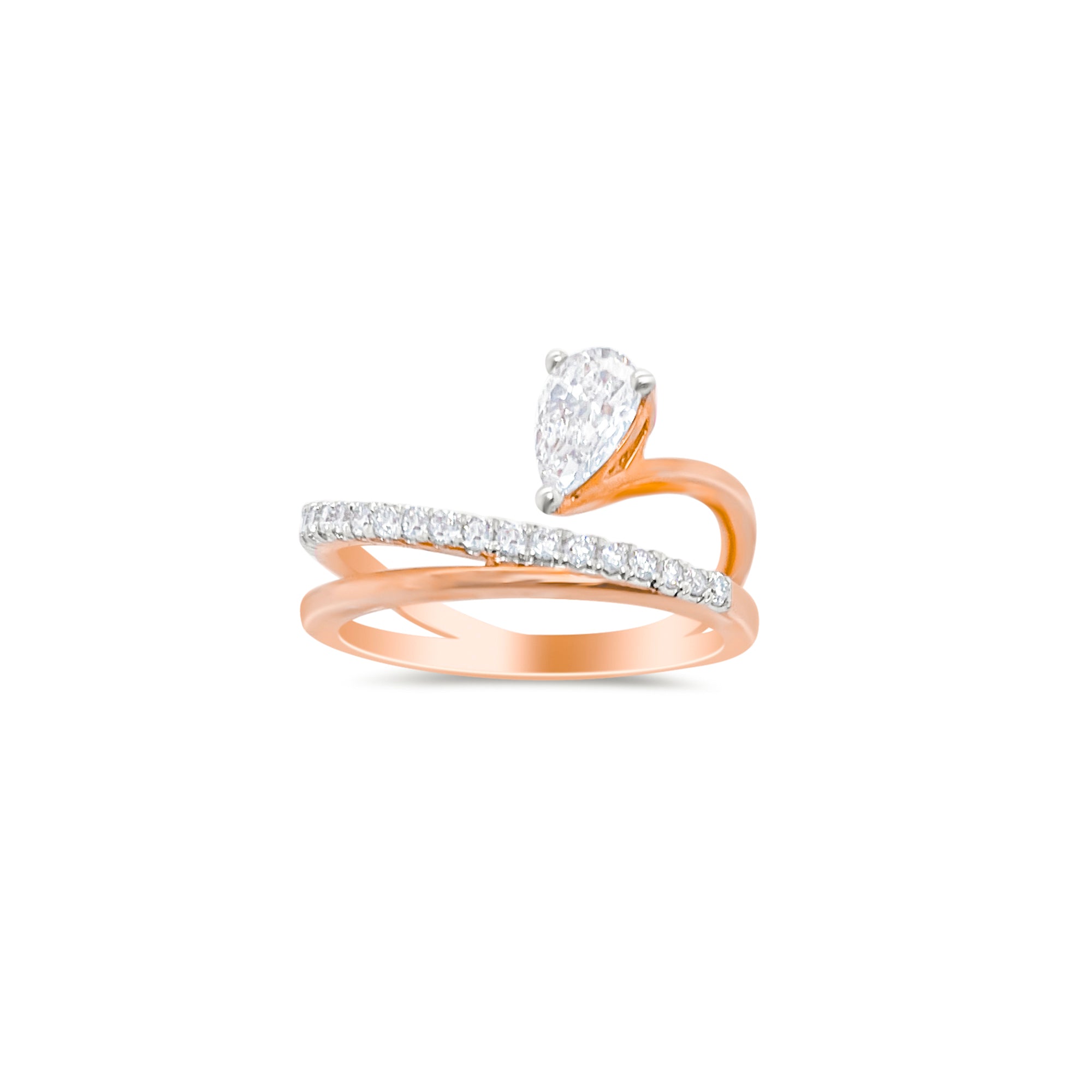 14 Carat Rose Gold Pear and Pave .79 Ct Lab Grown Diamond Ring