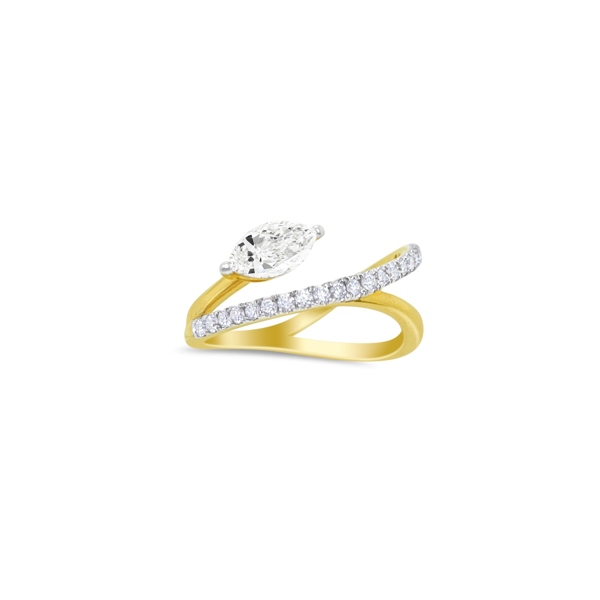 14 kt Yellow Gold Lab Grown Marquise and Pave .79 Ct Diamond Ring