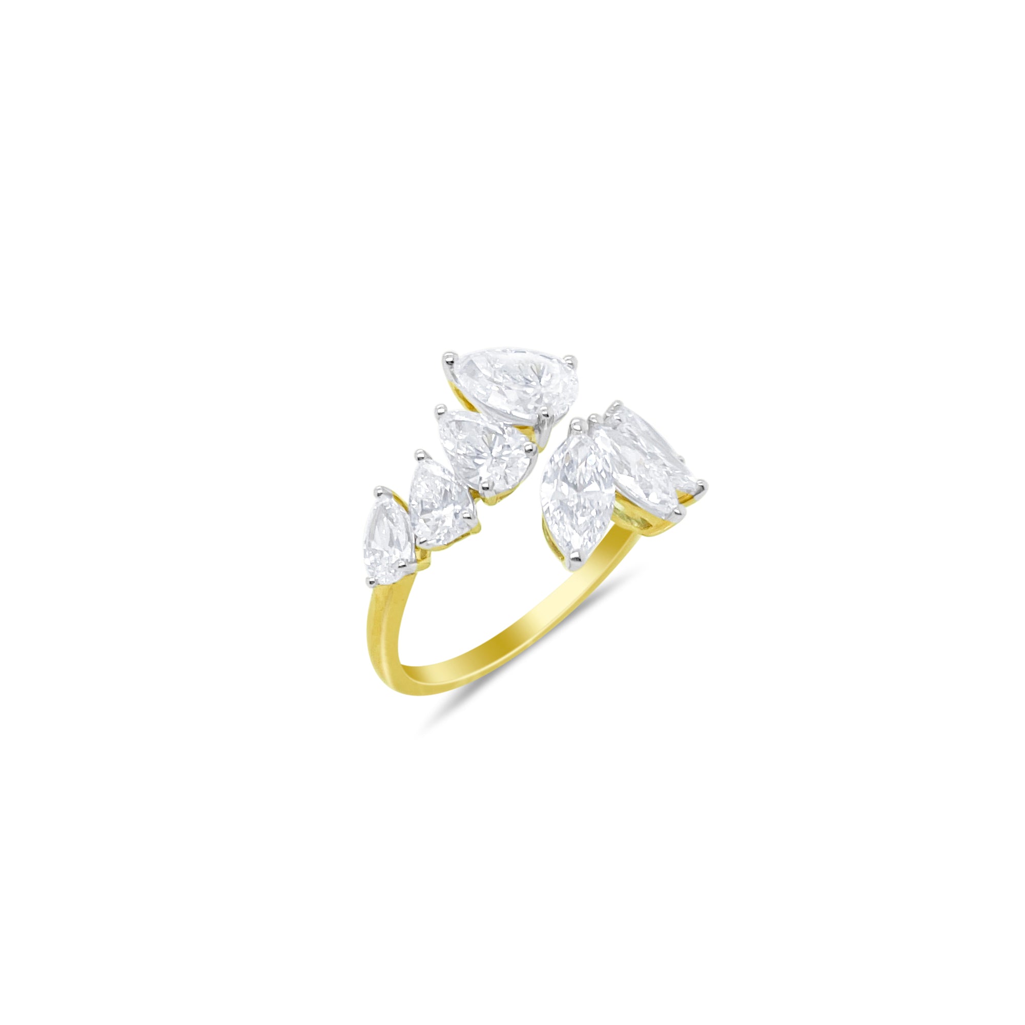 Pear and Marquise Multi Stone 2.64 Ct Lab Grown Diamond Ring 14kt Yellow Gold