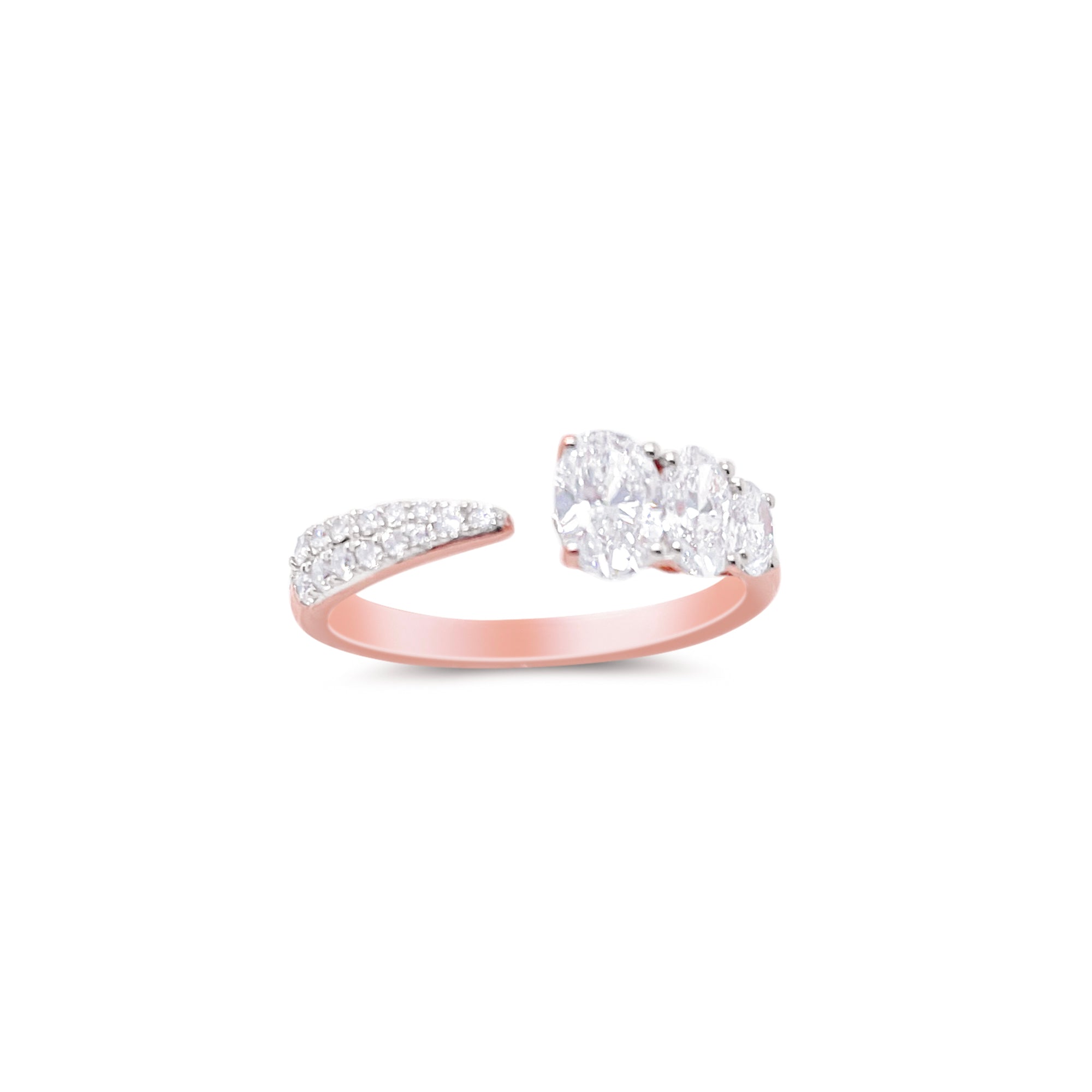 Oval and Pave Lab Grown Diamond Open Band Ring .98 cts 14kt Rose Gold