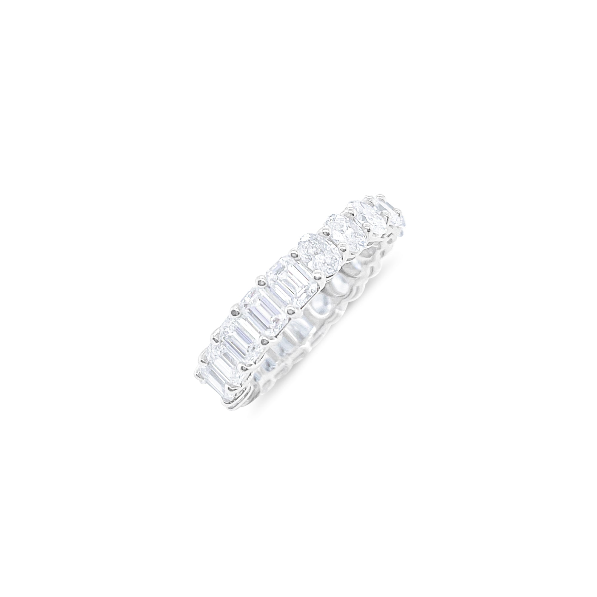 Oval and Emerald Cut Lab Grown Diamond Eternity Ring 14kt White Gold 3.92 ct Half & Half