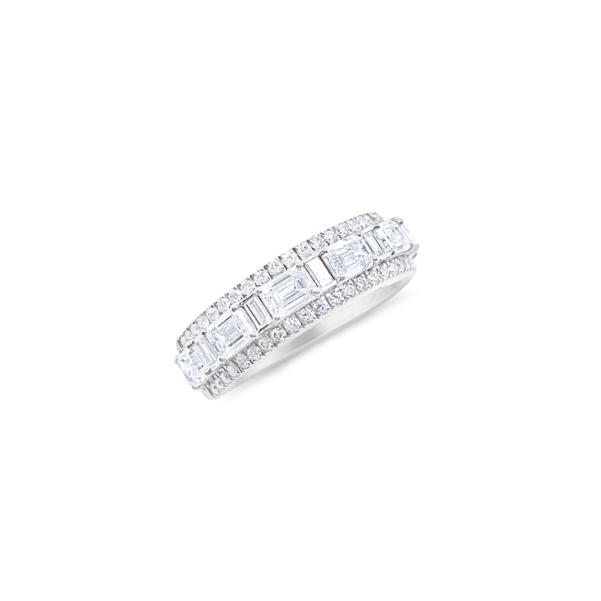 14kt White Gold Diamond Emerelad Baguette and Pave Round Diamonds 2.17 ct