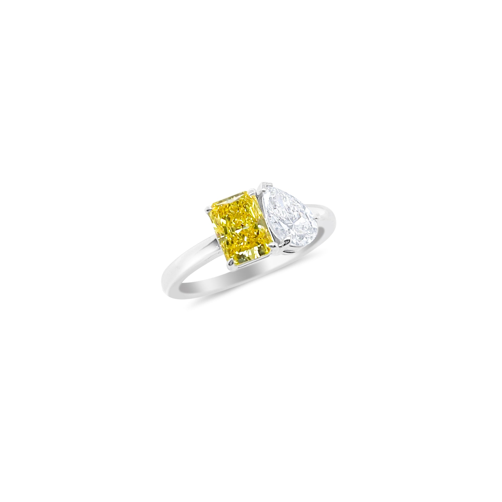 White Gold Toi Et Moi Ring With Fancy Yellow Lab Diamonds