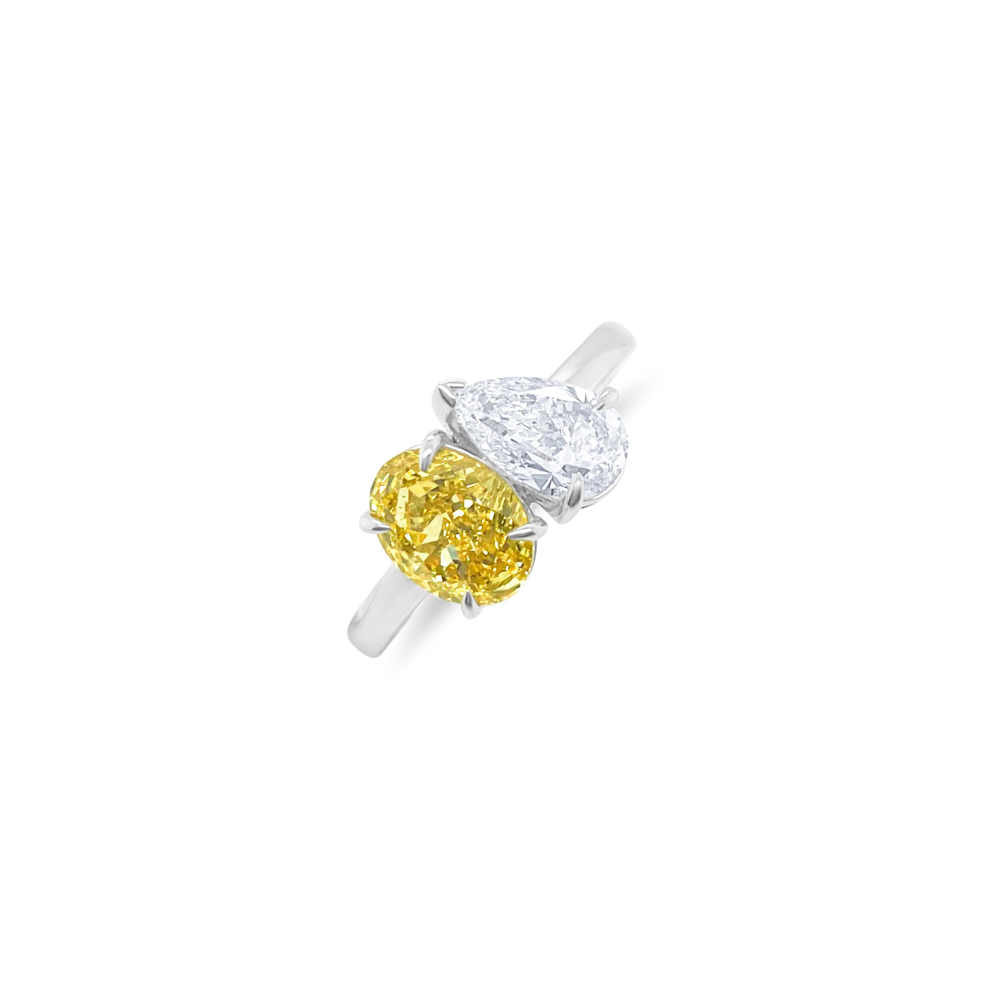 Oval Yellow Diamond and Pear Diamond Lab Grown 14kt White Gold Moi et Toi Ring 2.61 ct