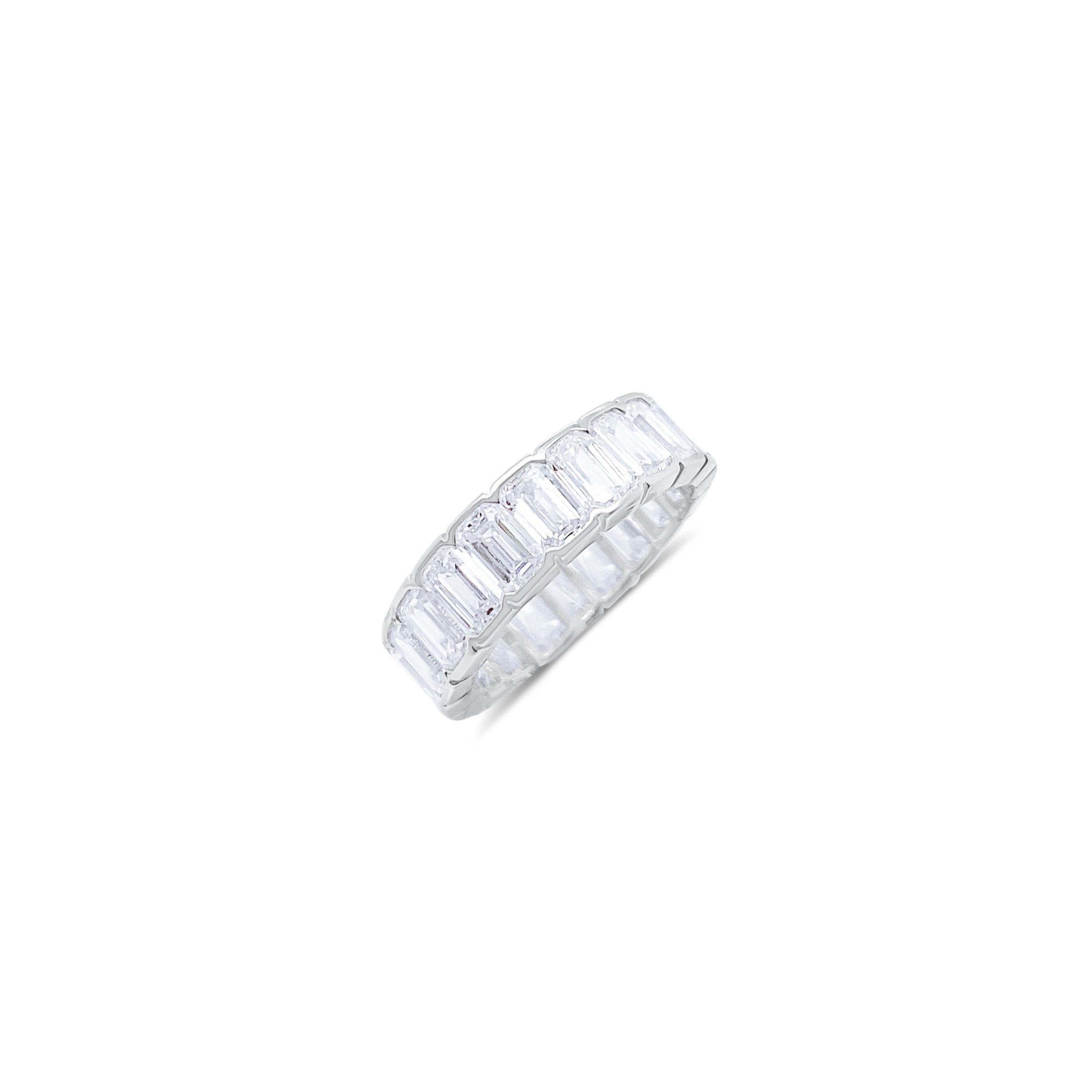 14kt White Gold Bezel Set 6.12 Carat Emerald Cut Eternity Band