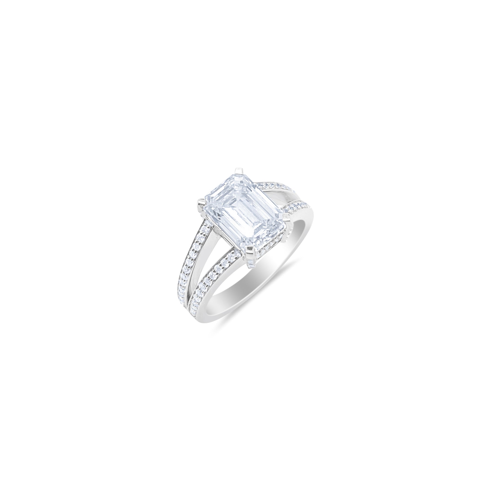 14 Kt White Gold Emerald Cut 3.07 Ct Double Band Engagement Ring