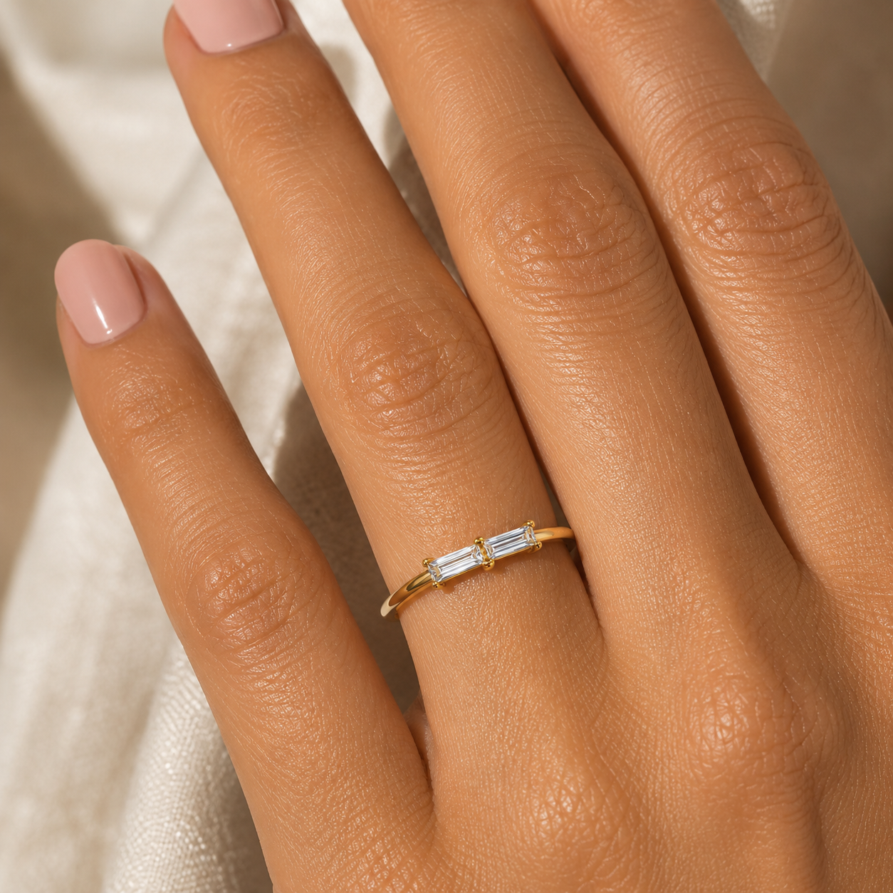 14kt Yellow Gold Double Baguette Stack Ring