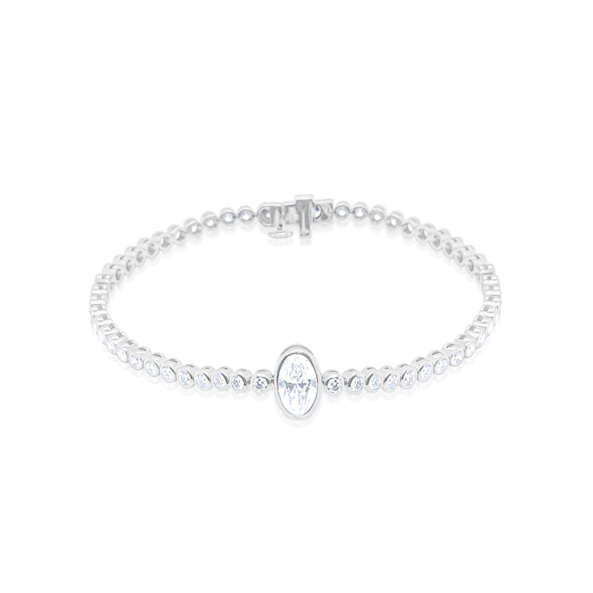 14kt White Gold Lab Diamond Tennis Bracelet with Oval Pendant