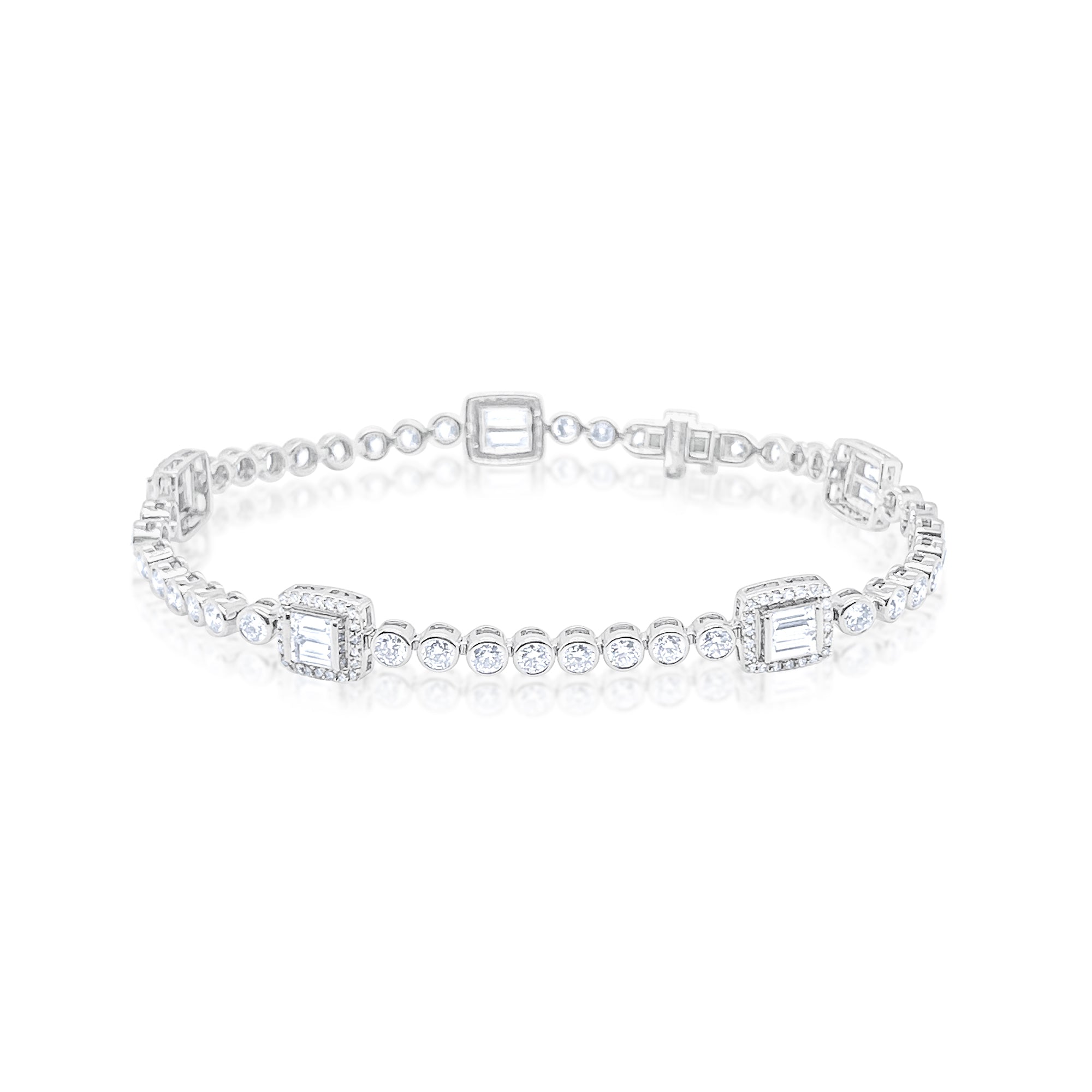 14kt White Gold Rectangle Lab Diamond Tennis Bracelet