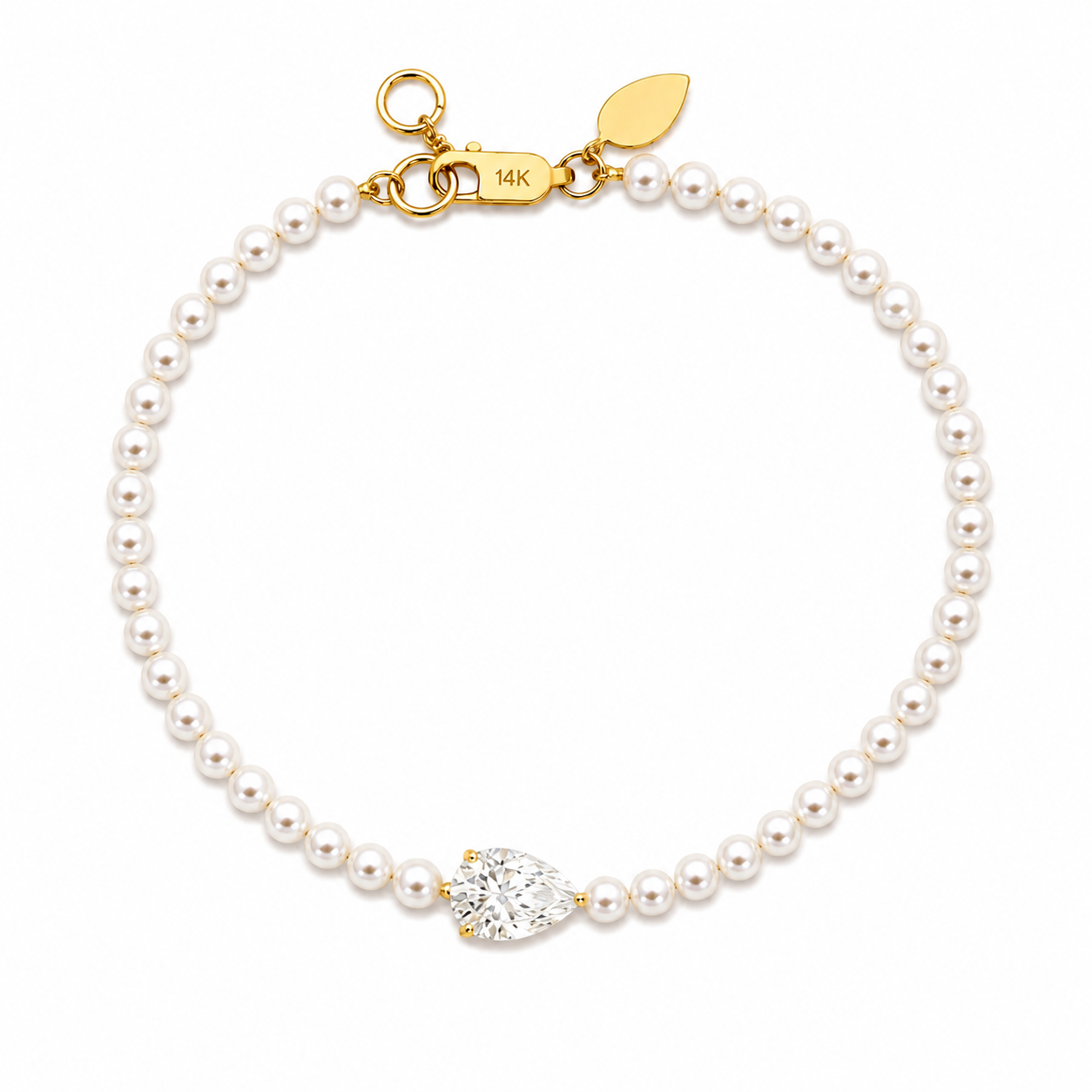 Pearl and Lab Grown Pear Cut Diamond Bracelet 2ct