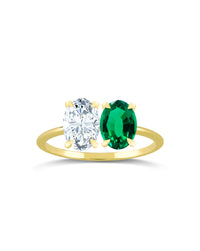 Toi ei Moi Ring | Oval Cut 1ct LAB Diamond and Natural Emerald