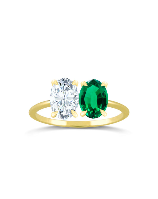 Toi ei Moi Ring | Oval Cut 1ct LAB Diamond and Natural Emerald