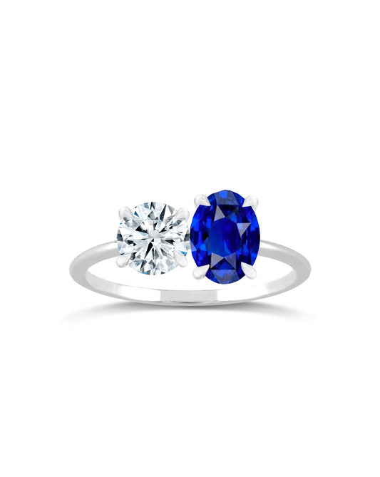 Toi ei Moi Ring | Round Cut 1ct LAB Diamond and Natural Blue Sapphire