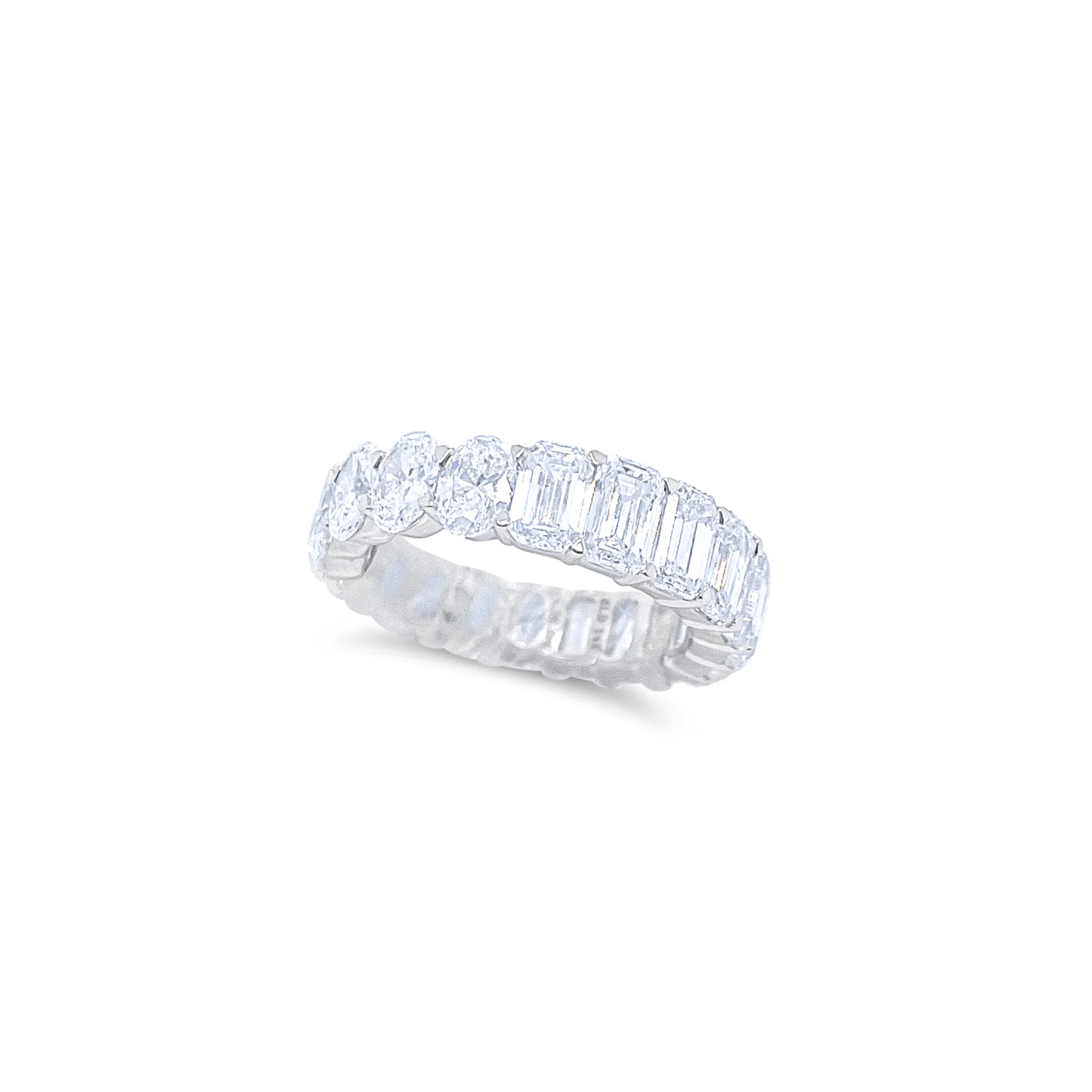 Half and Half Eternity Band Ring | Oval and Emerald Cut 6ct LAB Diamond