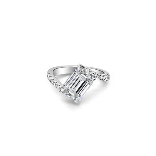 Asymmetrical Diamond Ring | Emerald Cut 3 ct LAB Diamond