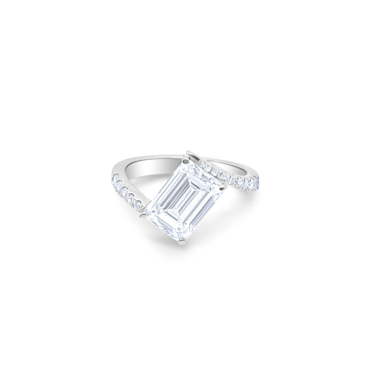 Asymmetrical Diamond Ring | Emerald Cut 3 ct LAB Diamond