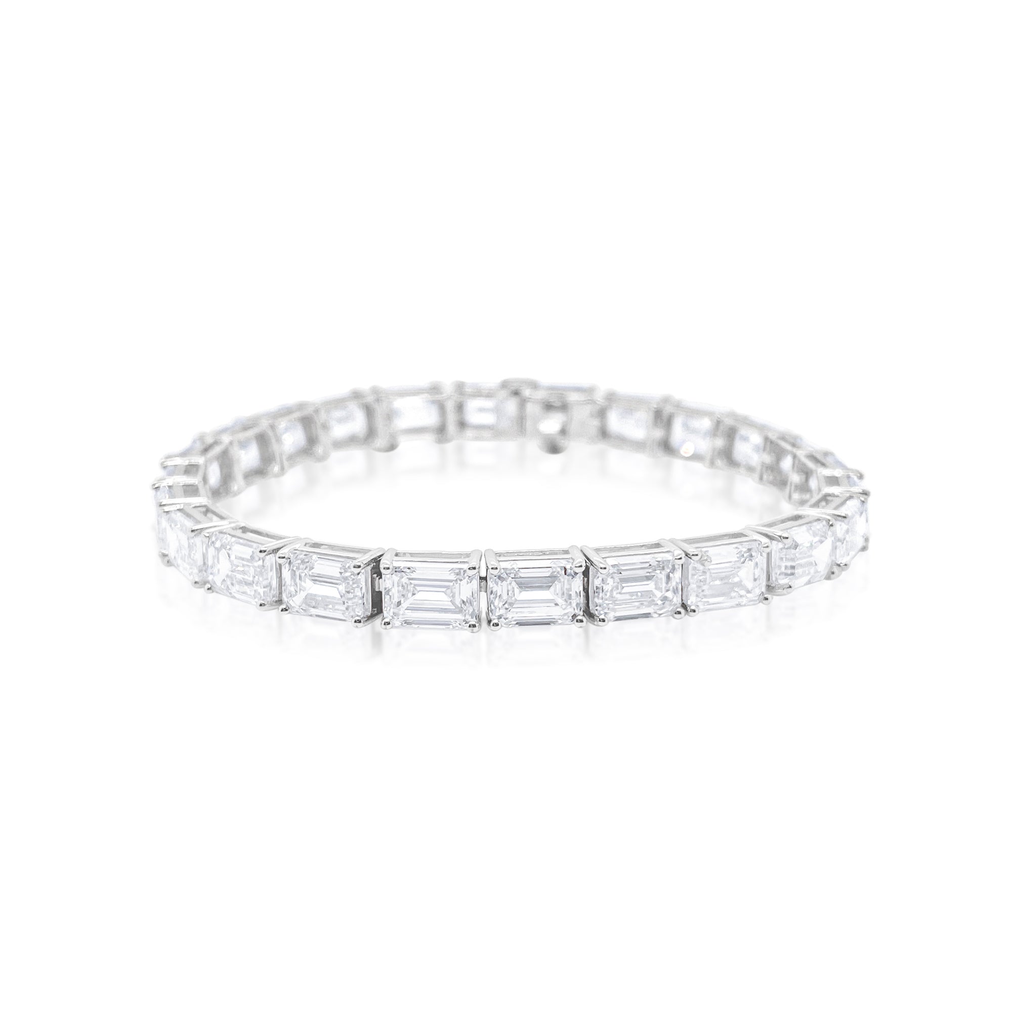 28.70 Carat Emerald Cut Lab Grown Tennis Bracelet 14kt White Gold