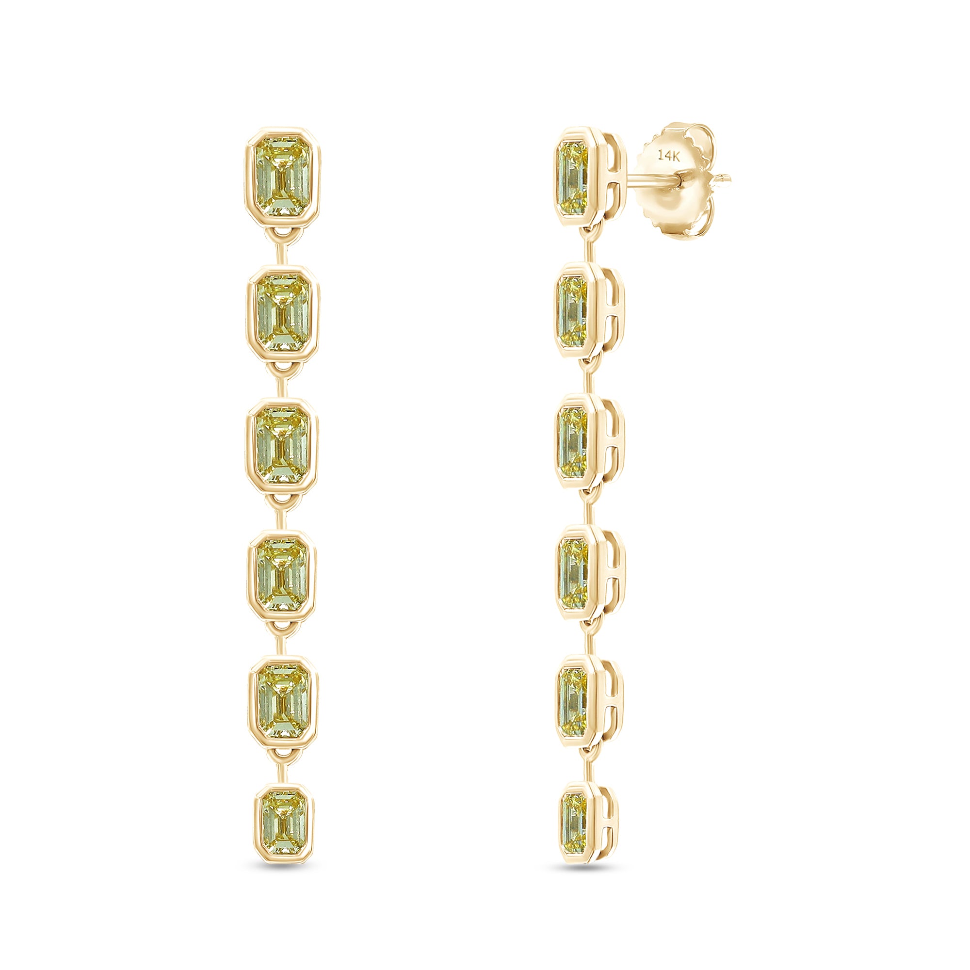 Lab Grown Yellow Emerald Cut Diamond Drop Studs