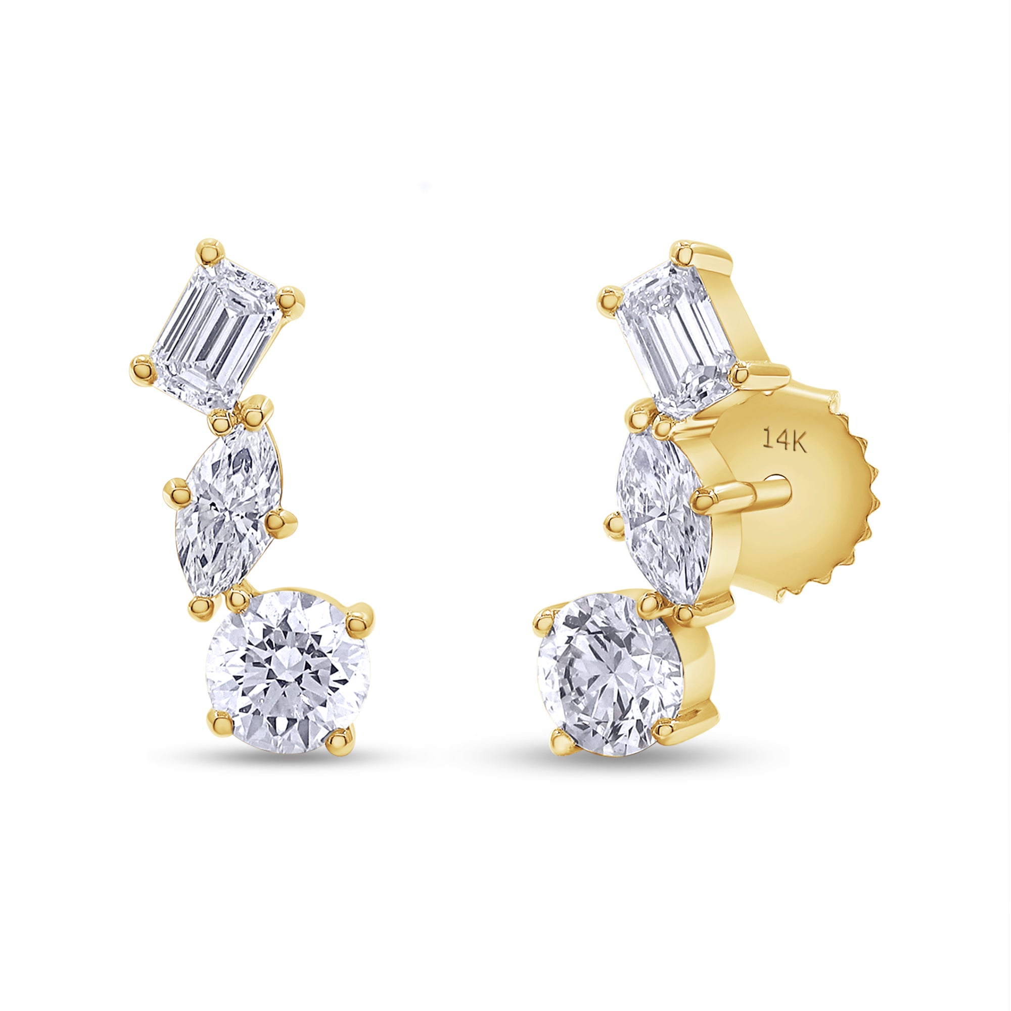 Lab Grown 14k Multi Shape Ear Climb Studs