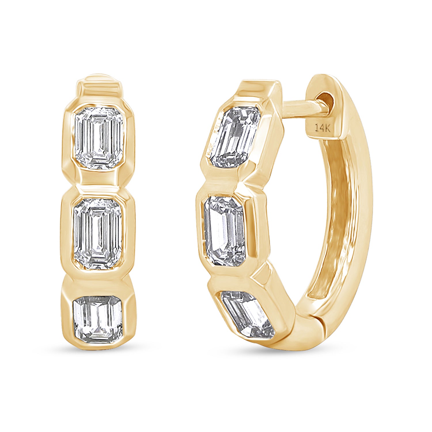 Lab Grown 14k Emerald Cut Diamond Hoops