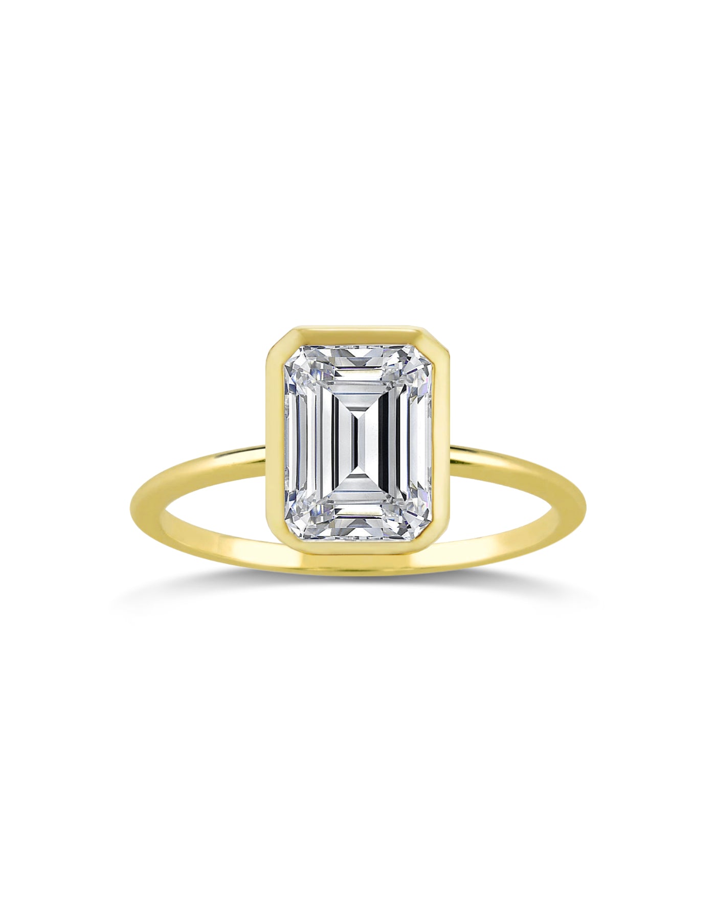 Solitaire Bezel Set Ring | Emerald Cut 2ct LAB Diamond