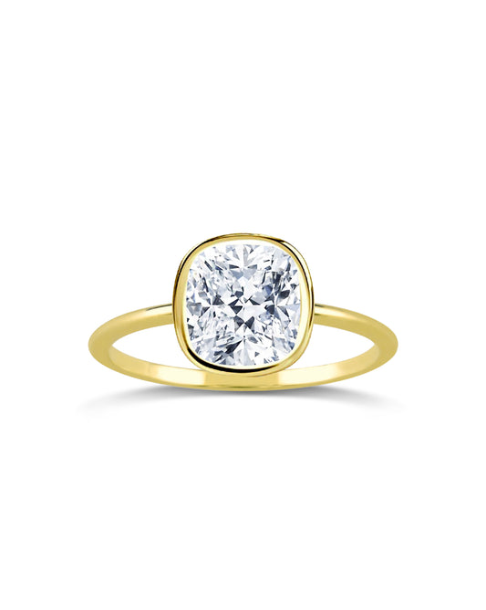 Solitaire Bezel Set Ring | Cushion Cut 2ct LAB Diamond
