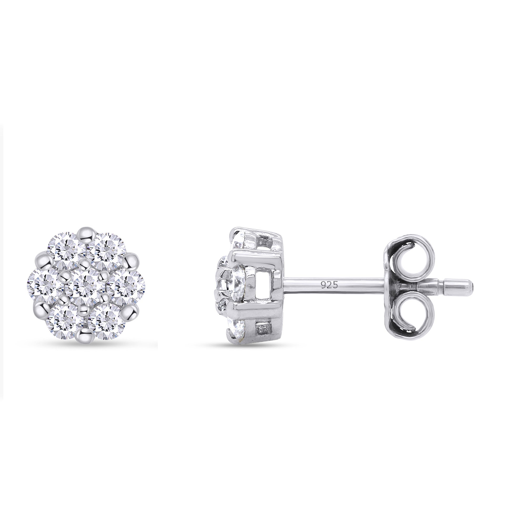 Lab Grown Pave Diamond Silver Studs