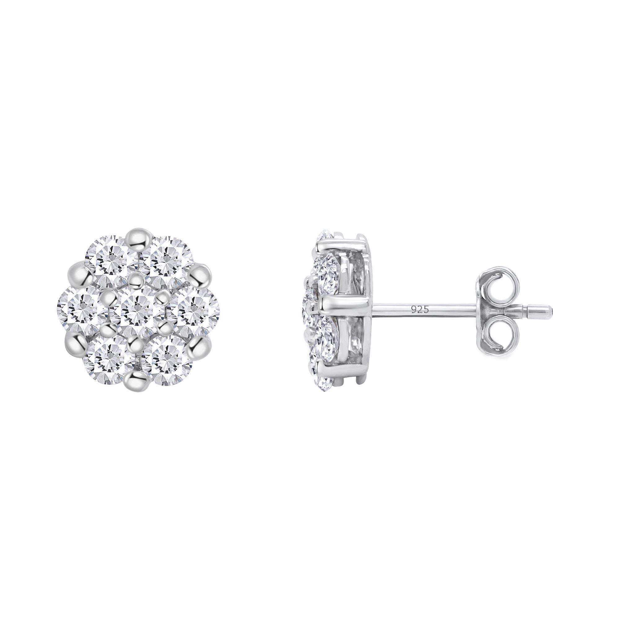 Silver and Lab Grown Flower Studs