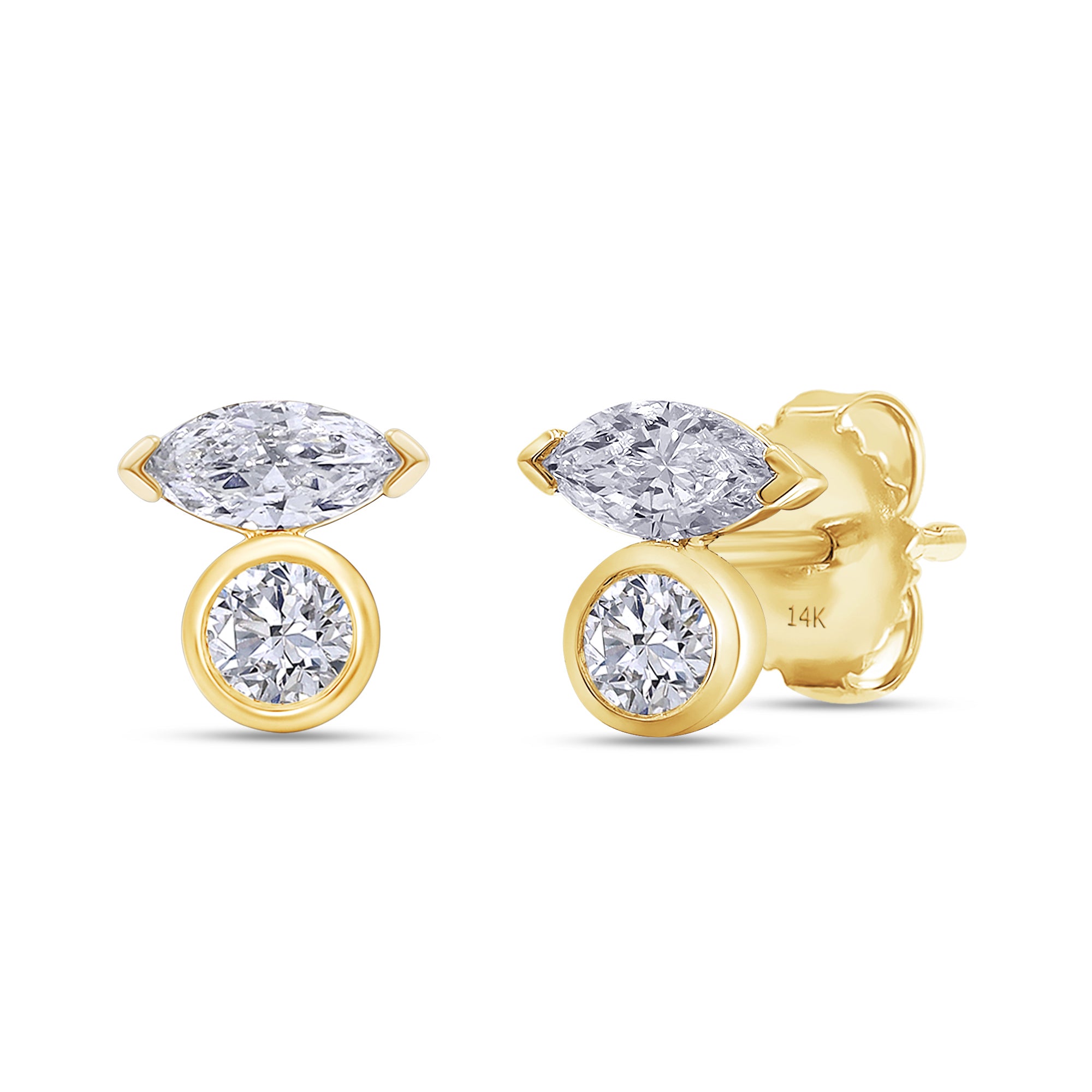 Lab Grown Marquise & Round Cut Diamond Studs