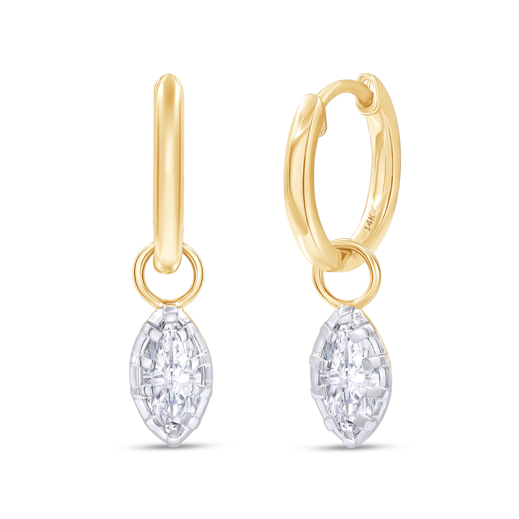 Lab Grown 14k Marquise Diamond Charm Hoops