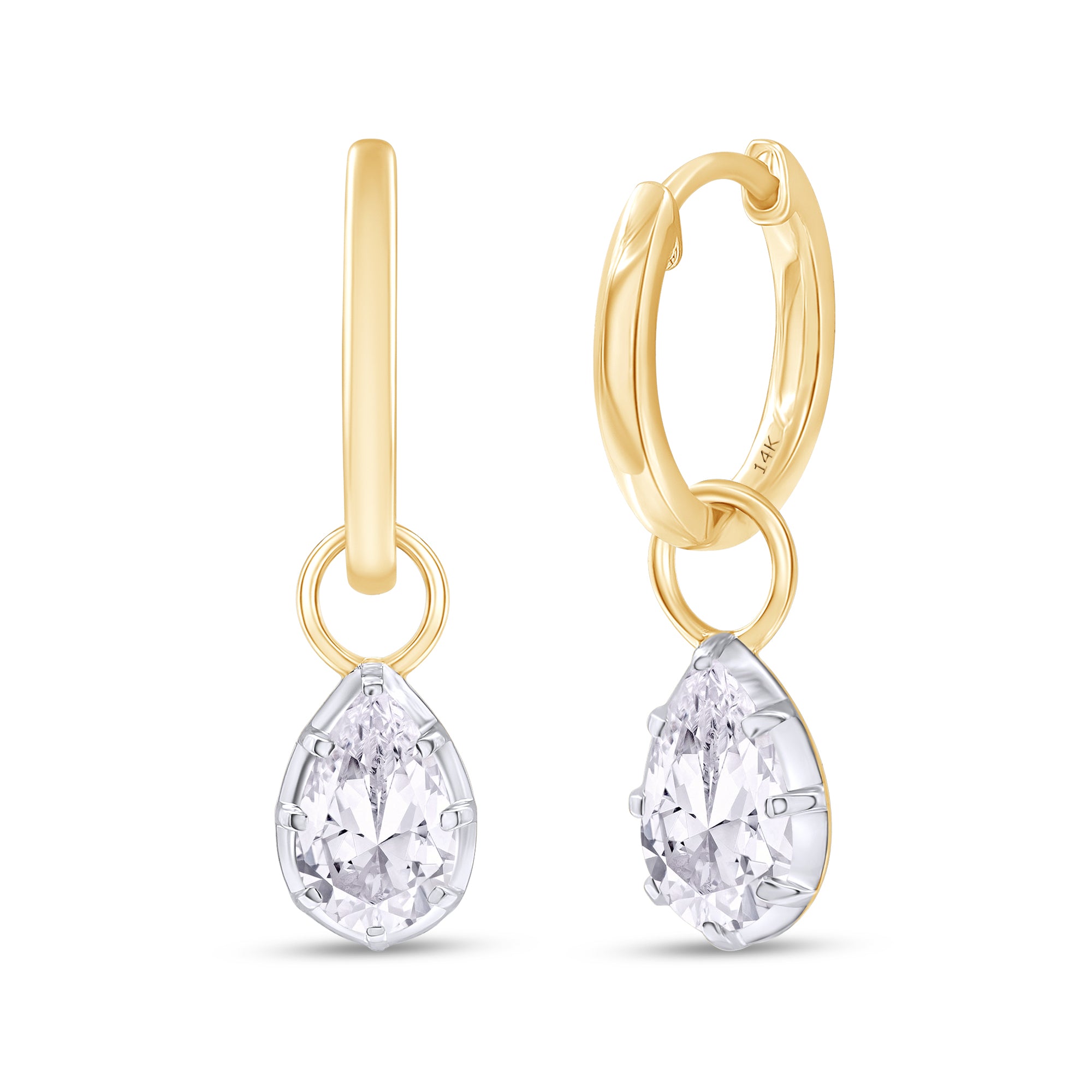 14kt Yellow Gold Lab Grown Pear Shape Hoop Earrings