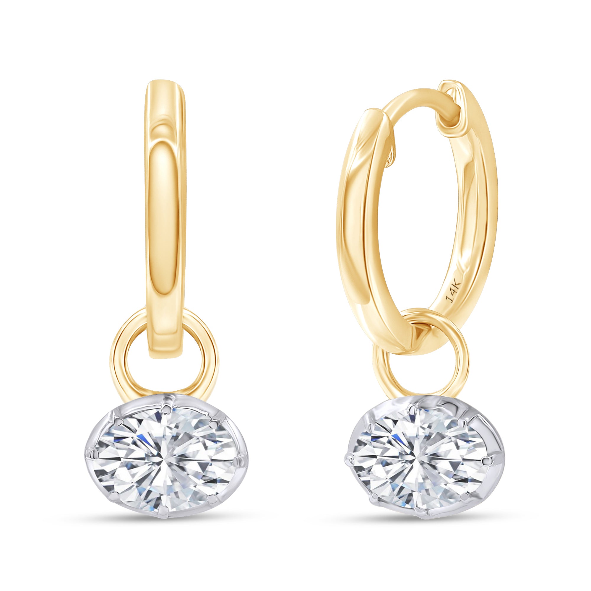 14kt Yellow Gold Lab Grown Oval Diamond with Hoops 1ct Total Weight