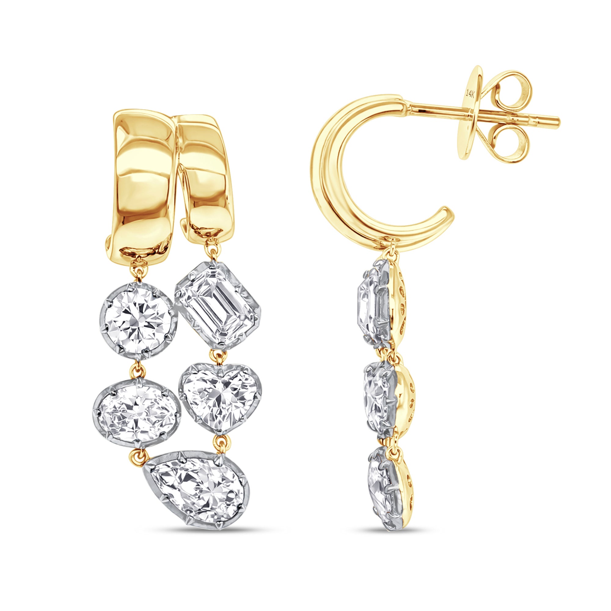 Lab Grown 14k Multi Shape Diamond Hoop Studs