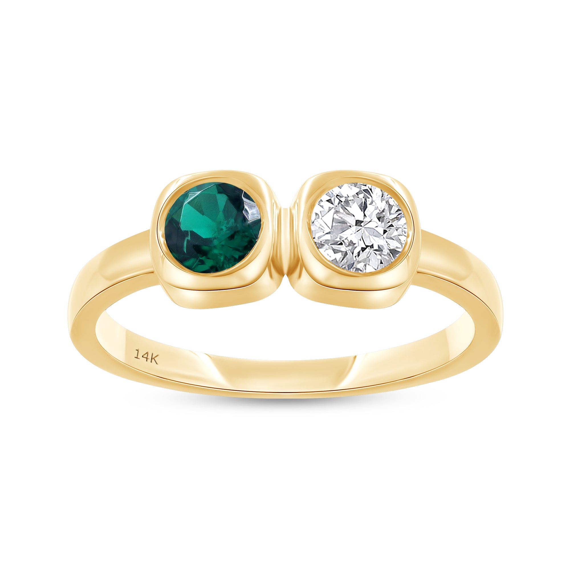 Lab Grown 14k Round Emerald and Diamond Duo Ring