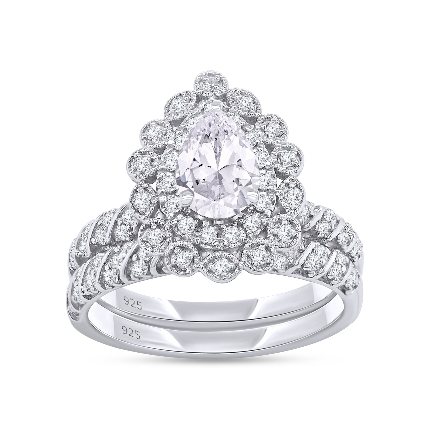 Silver and Lab Grown Pear Ring