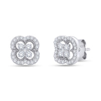Lab Grown Diamond Floral Studs Set in Silver