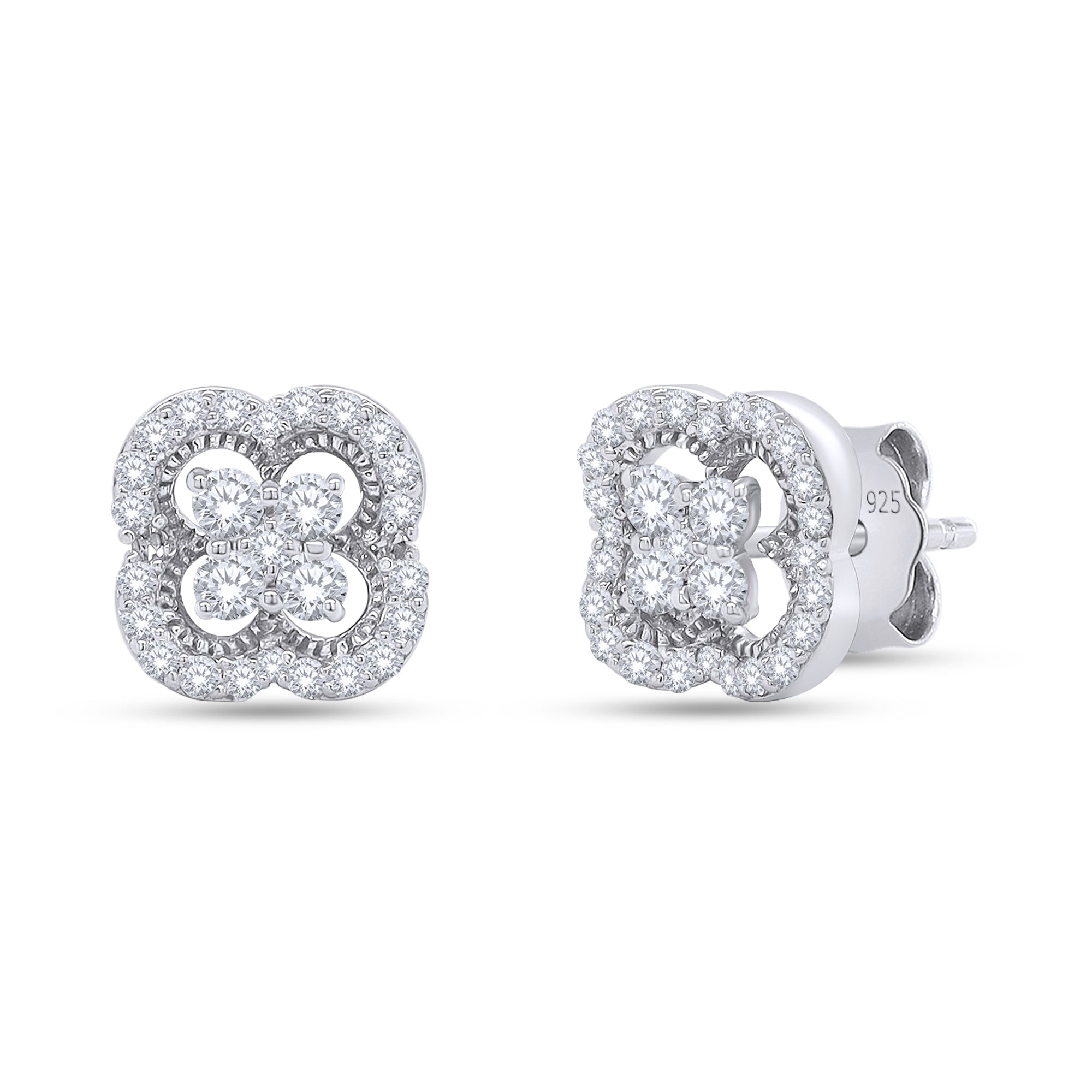 Lab Grown Diamond Floral Studs Set in Silver