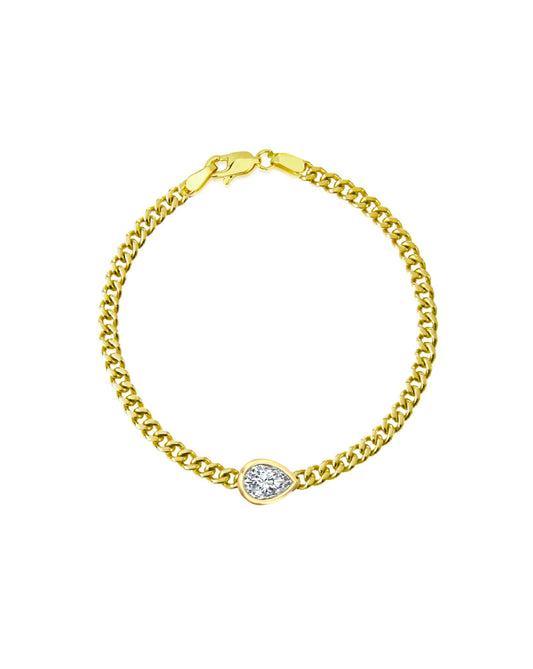Cuban Link Bracelet | Pear Cut 1ct LAB Diamond