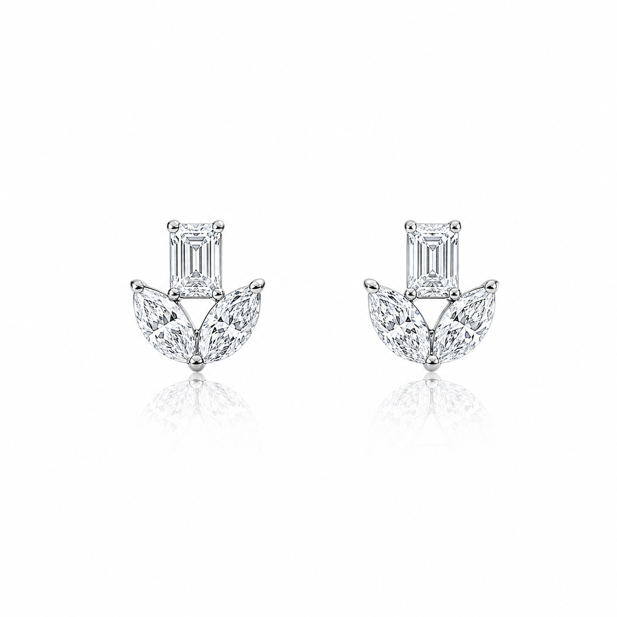 White Gold Fancy Shape Cluster Earrings