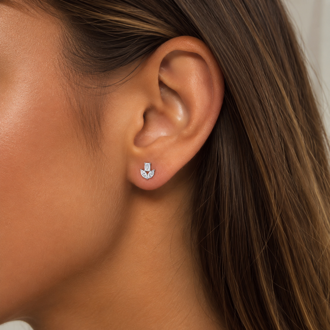 White Gold Fancy Shape Cluster Earrings