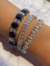 14kt White Gold Emerald Cut Lab Grown Blue Sapphire Diamond Bracelet