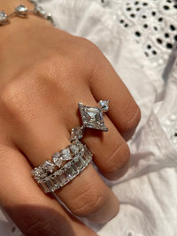 14kt White Gold 1.15 Carat 7 Stone Mixed Diamond Ring Pear Emerald Cut Stacking Band or Eternity Band