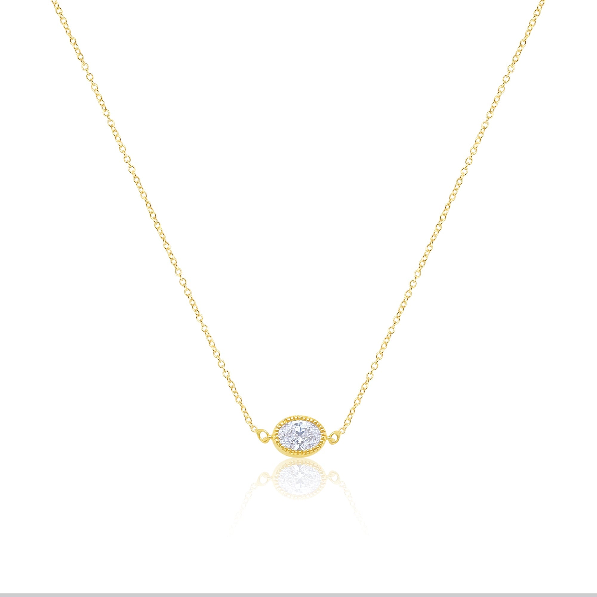 Lab Grown 14kt Yellow Gold Oval Pendant Necklace