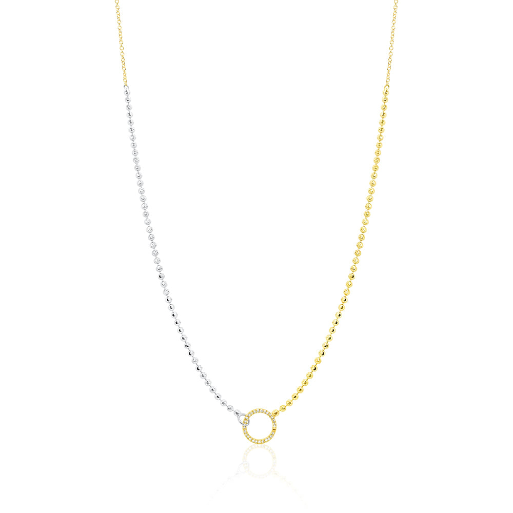 14kt Yellow and White Gold Beaded Necklace with Diamond Enhancer