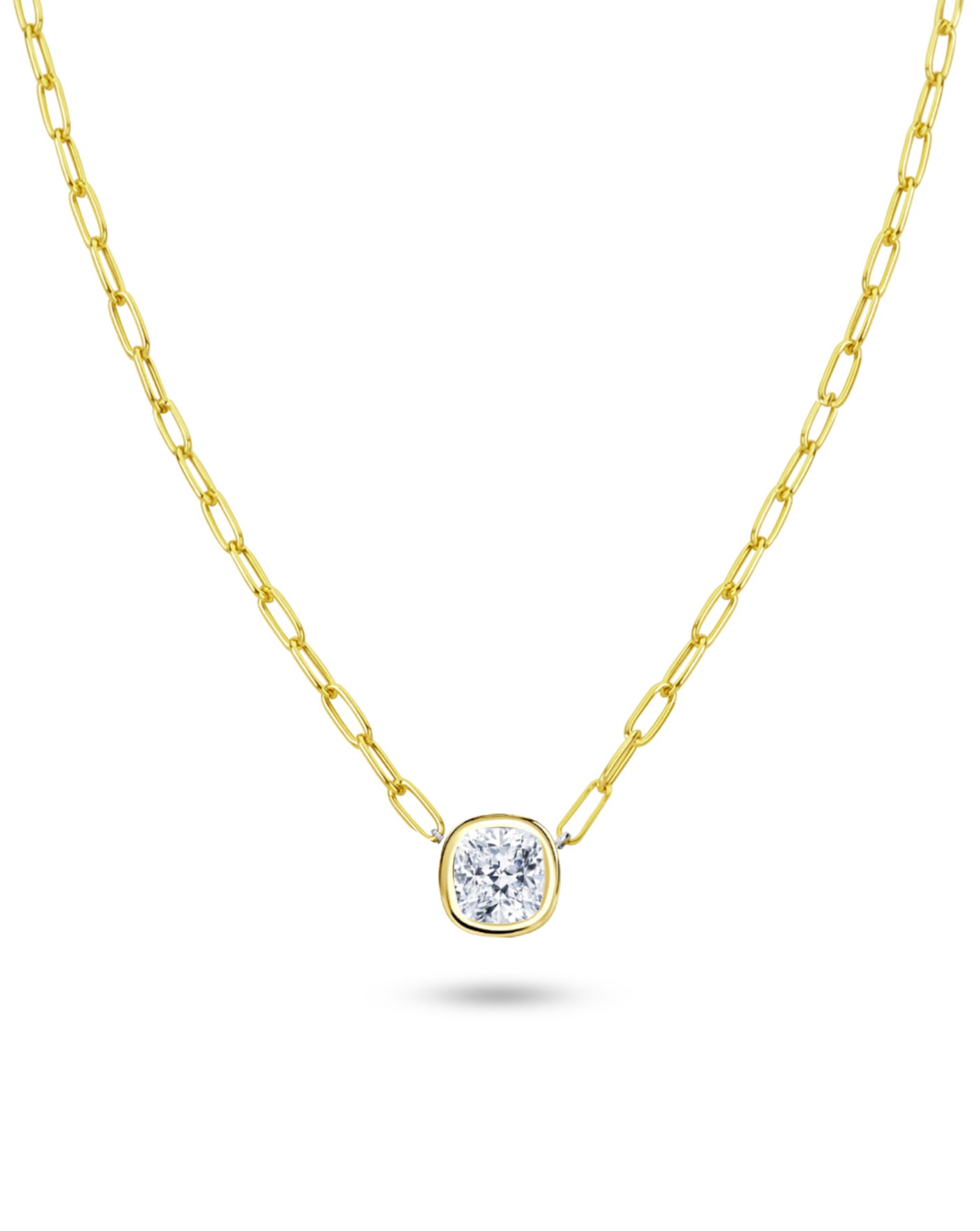 Paperclip Chain Necklace | Cushion Cut 2ct LAB Diamond