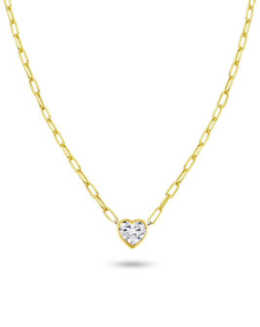 Paperclip Chain Necklace | Heart Shape Cut 2ct LAB Diamond